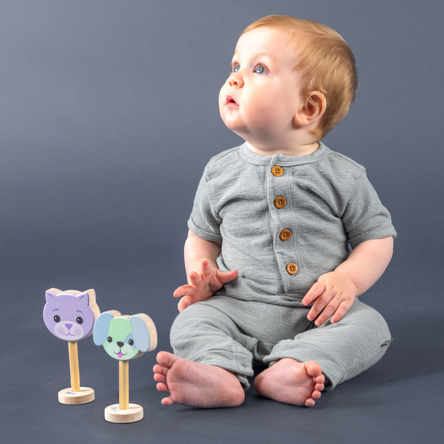 Grasp & Giggle Dog Wooden Rattle, Made in the USA