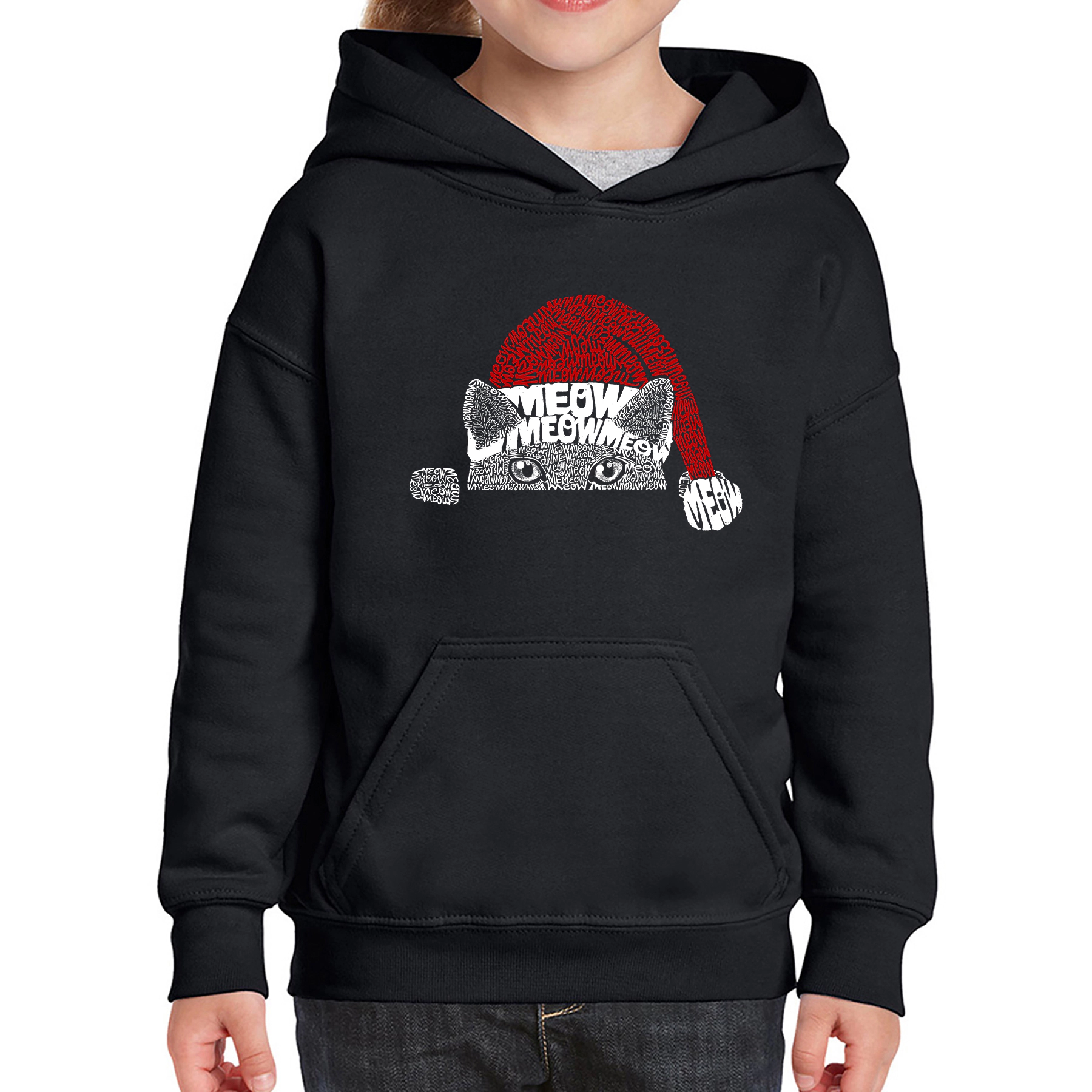 LA Pop Art Girls Word Hoodie - Christmas Peeking Cat