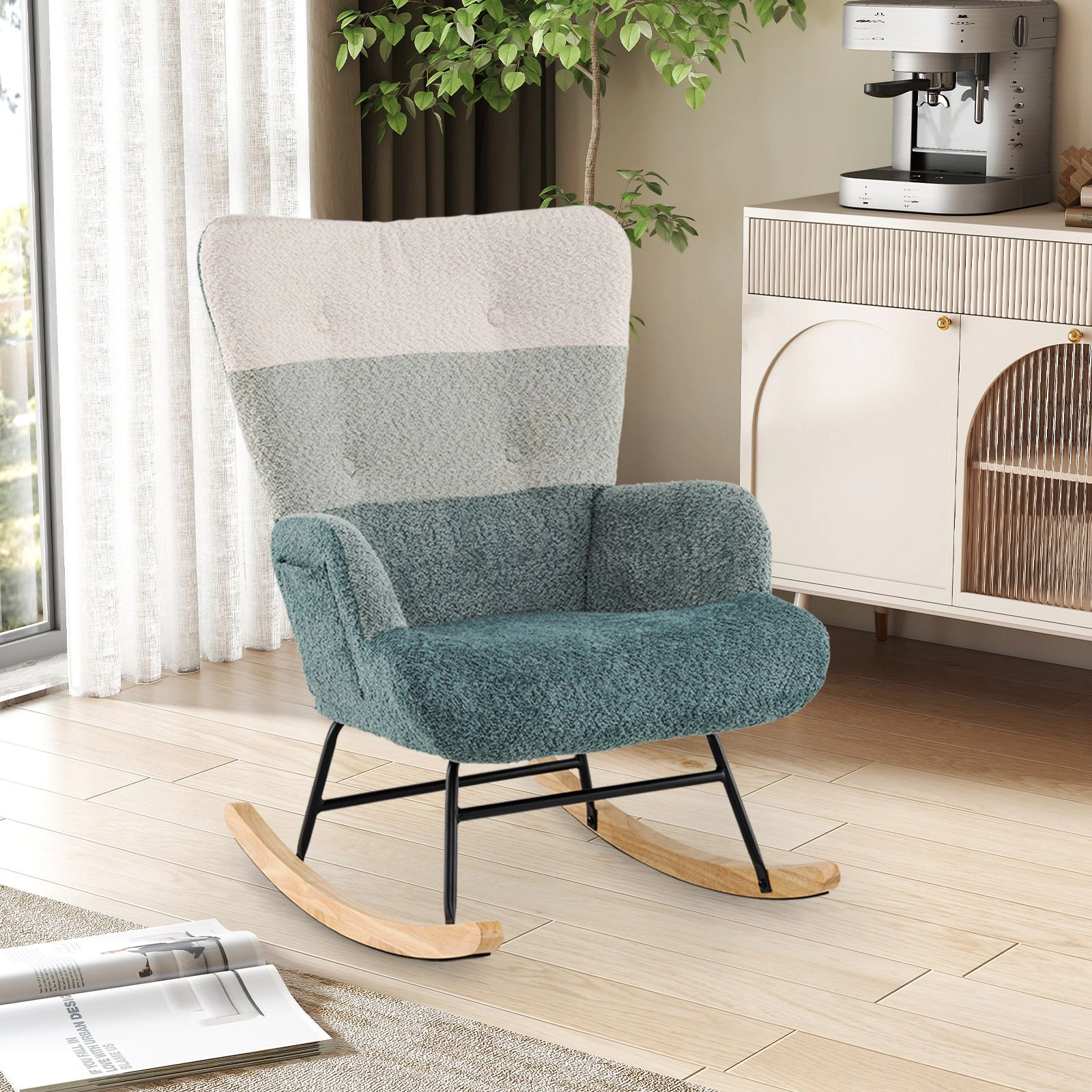SlickBlue MutiColor Padded Boucle Rocking Chair with Side Pocket