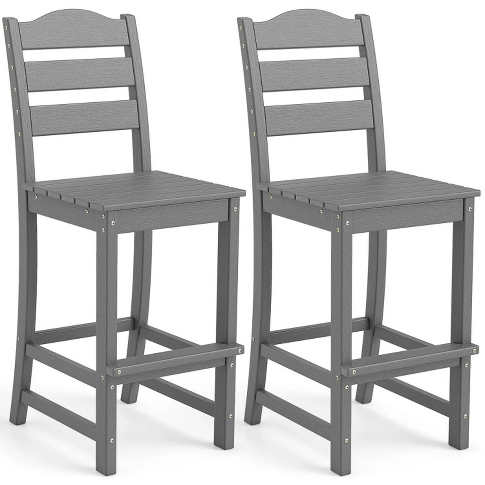SUGIFT Gray Backs Set of 2 30 Inch HDPE Outdoor Counter Height Bar Stools