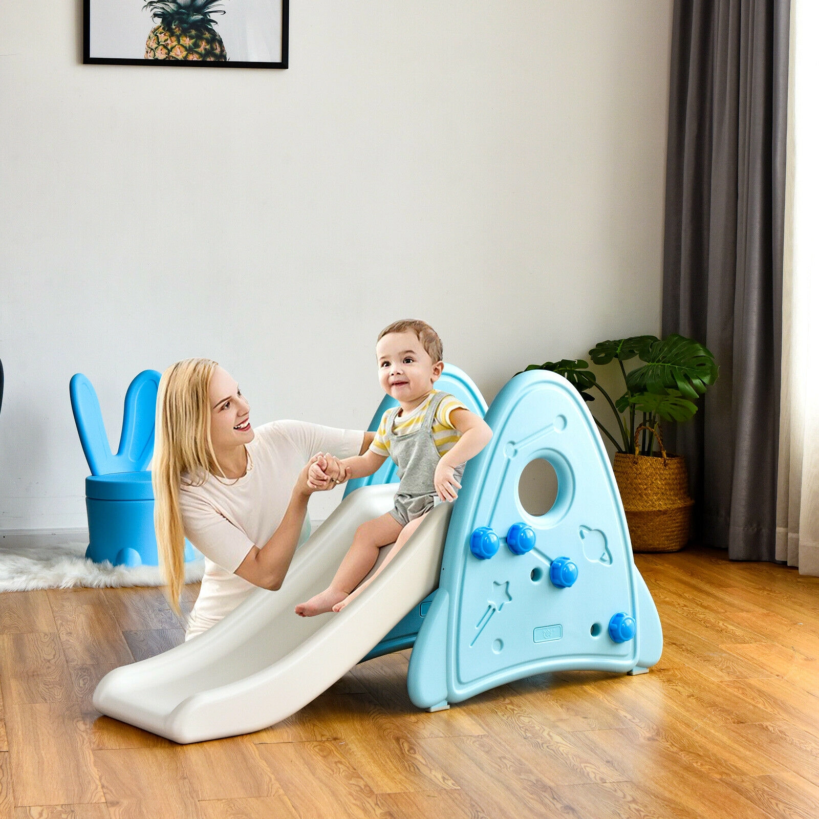 SUGIFT Freestanding Indoor Baby Climber Slide Set 66-lb Capacity Ages 0.5-8 Years Blue Gray Pink