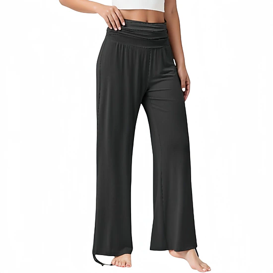 Anna-Kaci Women's Wide-Leg Lounge Pants with Foldover Waistband and Adjustable Drawstring Hem