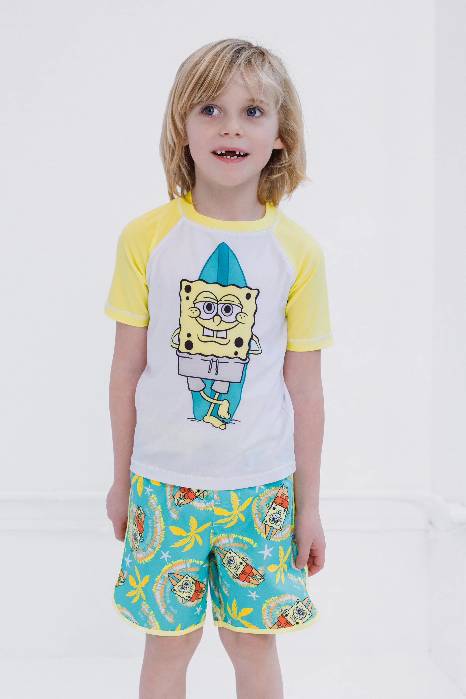 SpongeBob SquarePants Boys' 2-Piece Swimwear Rash Guard and Swim Trunks Set