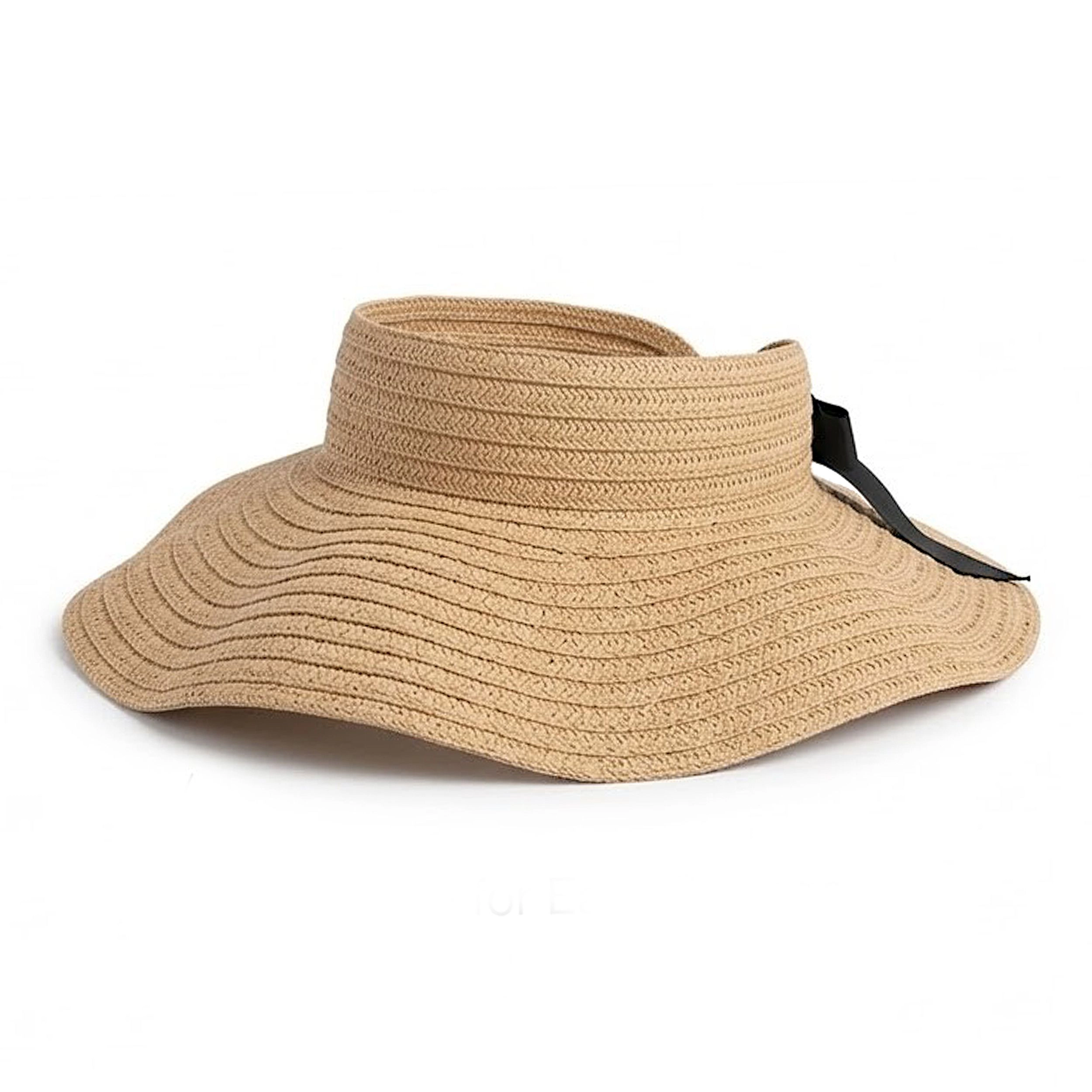 Anna-Kaci Women's Women Straw Sun Visor Hat Wide Brim Rollable Packable Adjustable Open Top Summer Hat