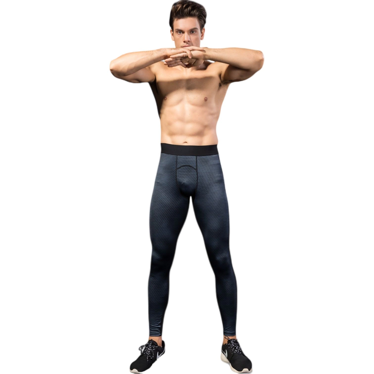 Anna-Kaci Men's High Performance Compression Leggings Full-Length with Honeycomb Texture and Elastic Waistband