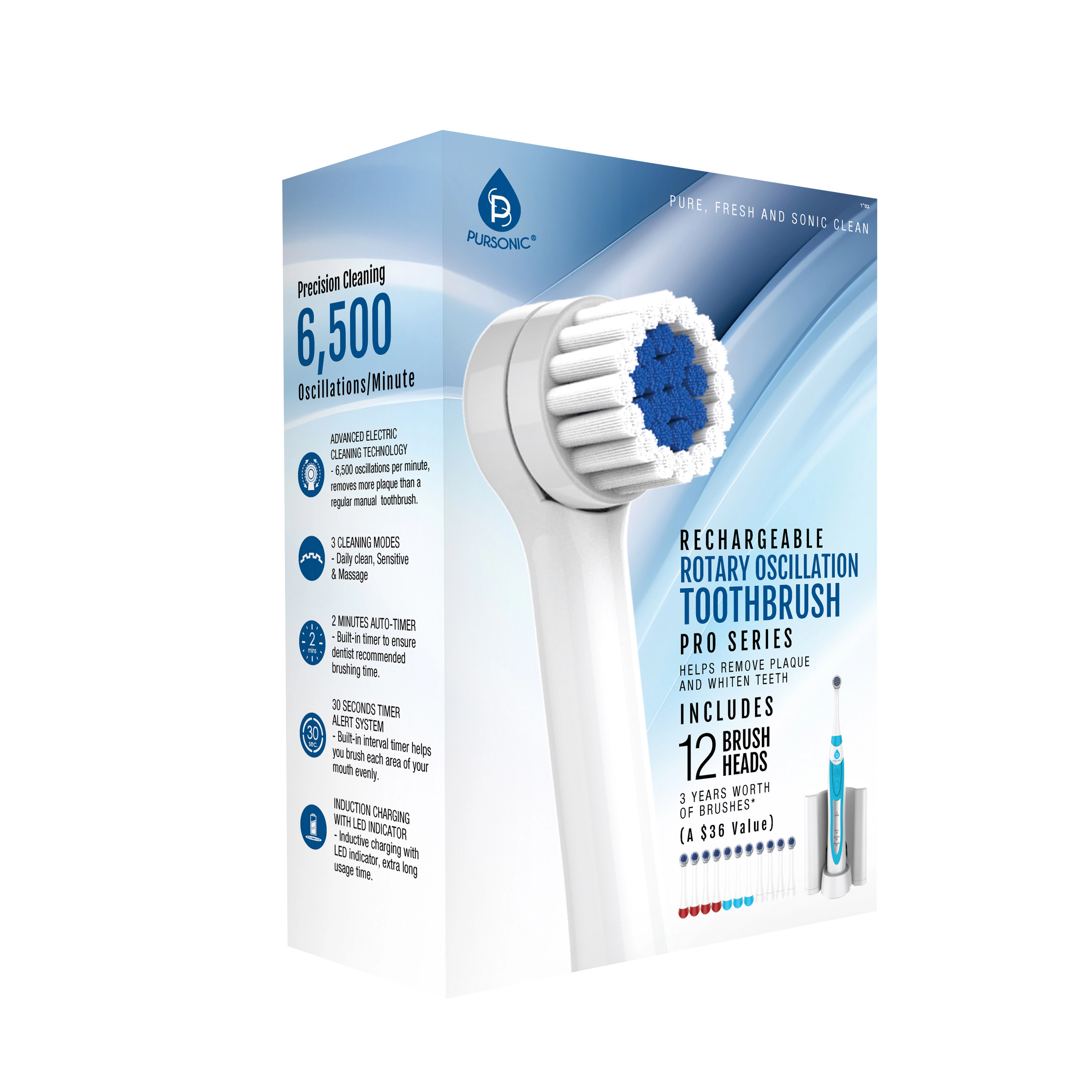 Pursonic Unisex Rechargeable Rotary Oscillation Electric Toothbrush Pro Series