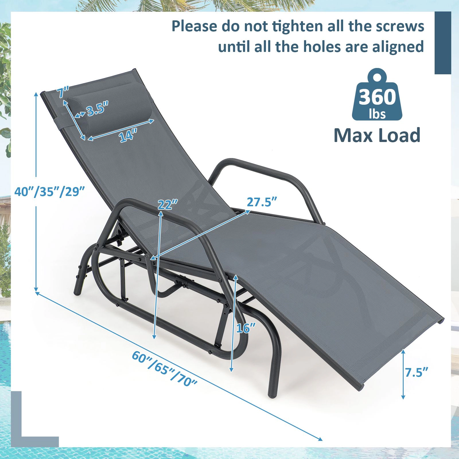 SlickBlue Outdoor Glider Recliner with 3-Position Adjustable Backrest