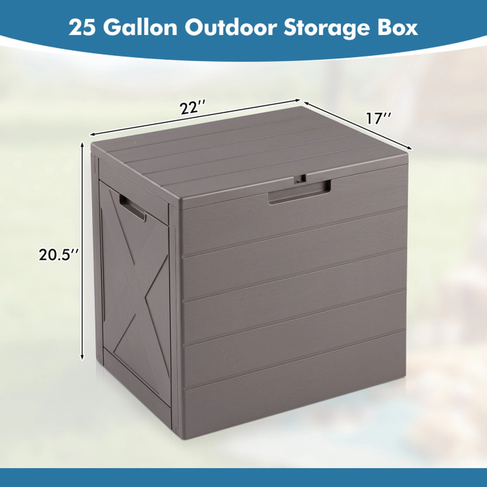 SUGIFT 25-Gal 110-lb Lid Capacity Wood Grain Outdoor Storage Bin Patio Deck Box with Lock Hole and Handles