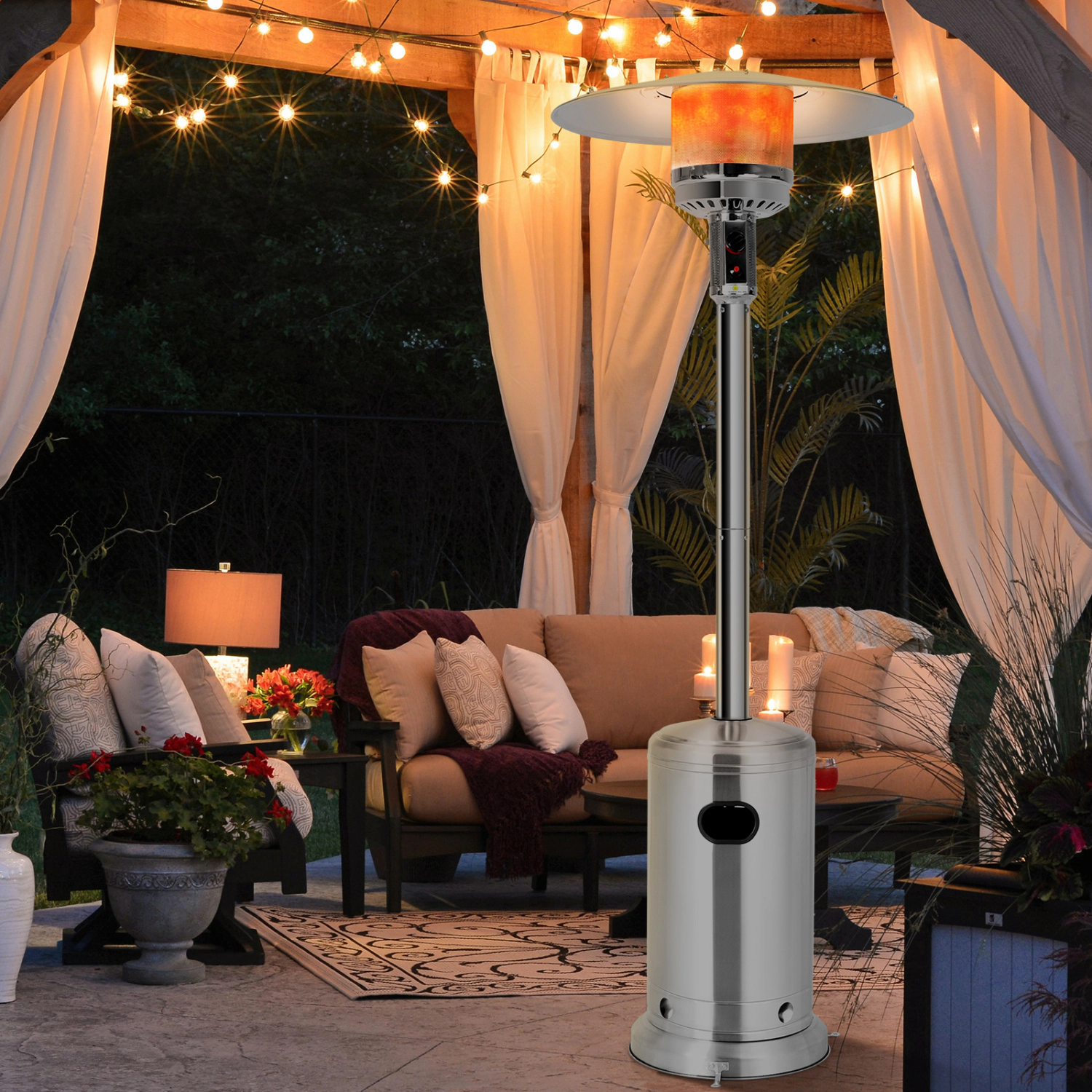 LJG 50000 BTU Stainless Steel Propane Patio Heater with Trip Over Protection