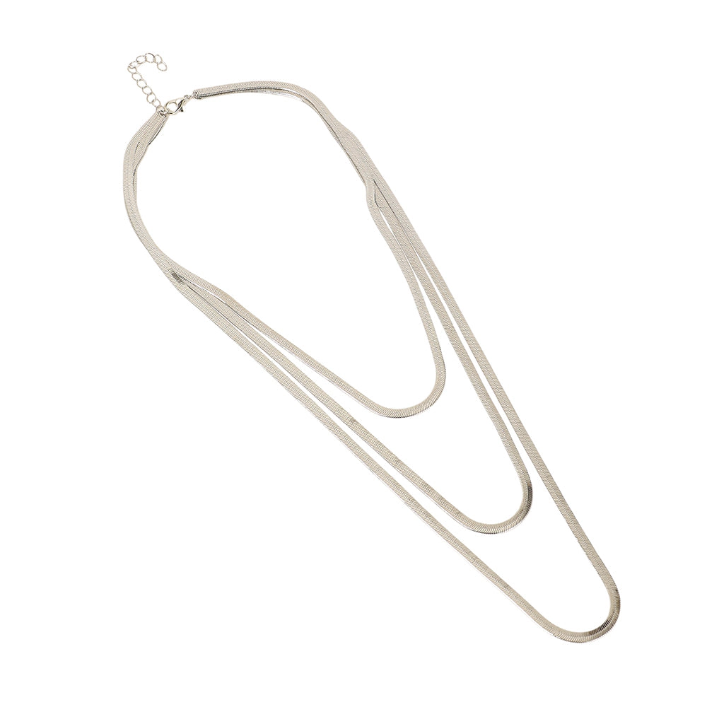 SOHI Women's Metallic Silver the Snakechain Multi-Layer Necklace