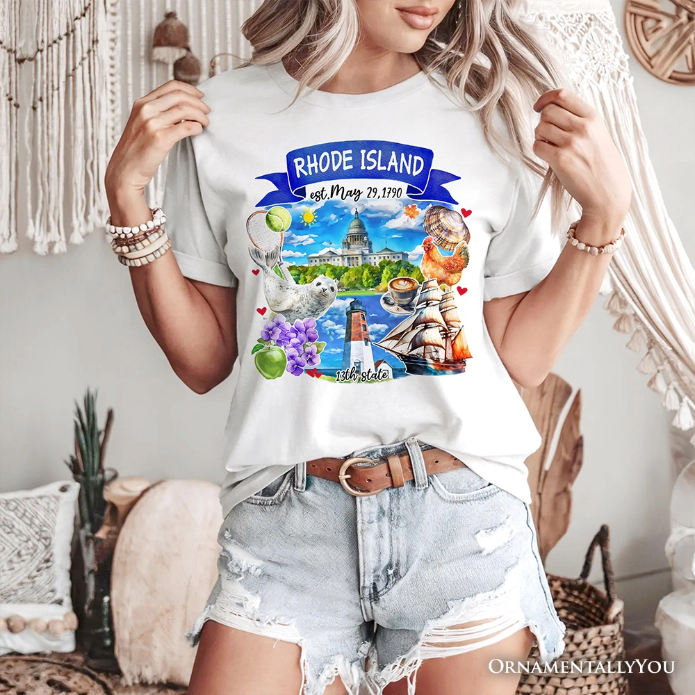 OrnamentallyYou Unisex Artistic Rhode Island State Themes And Landmarks T-Shirt