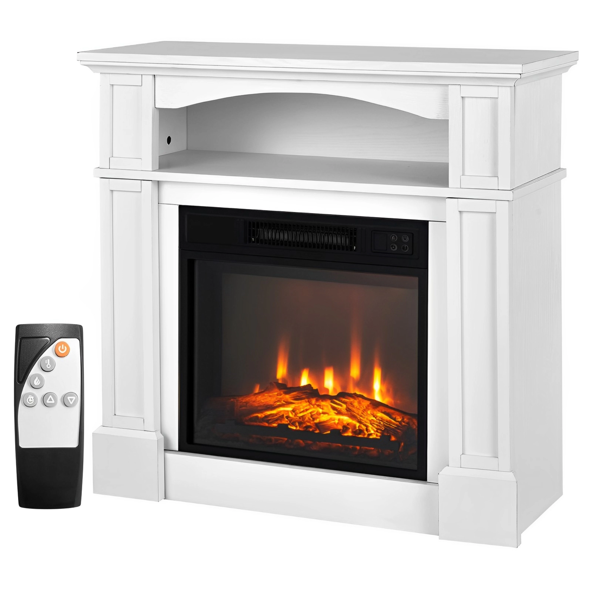 SUGIFT 18-in Electric Fireplace Insert Arched Open Shelf Mantel TV Stand 32-in x 13-in x 31-in 1400W 4650 BTU White