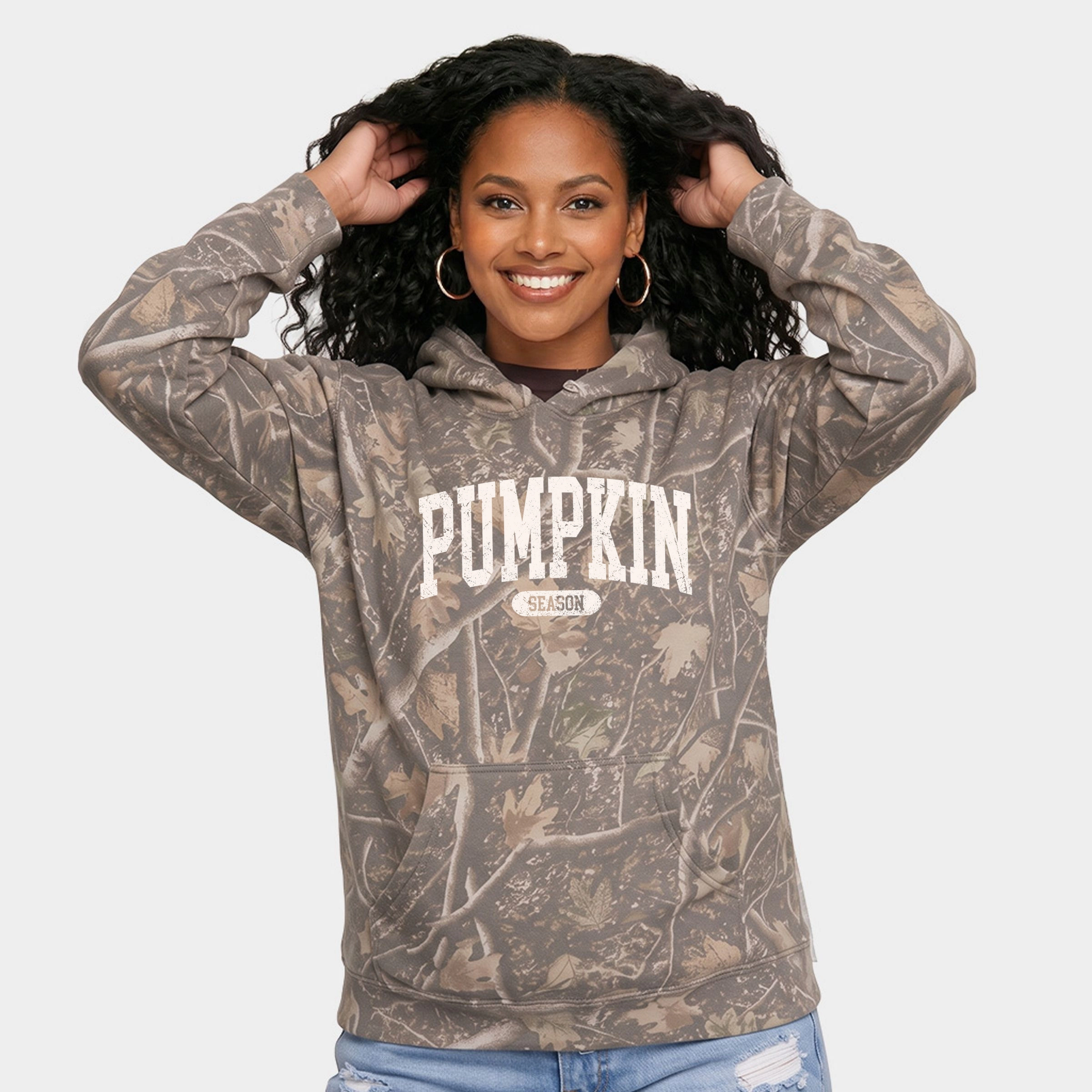 Simply Sage Market - Women's Camo Hoodie Pumpkin Season Varsity Cream