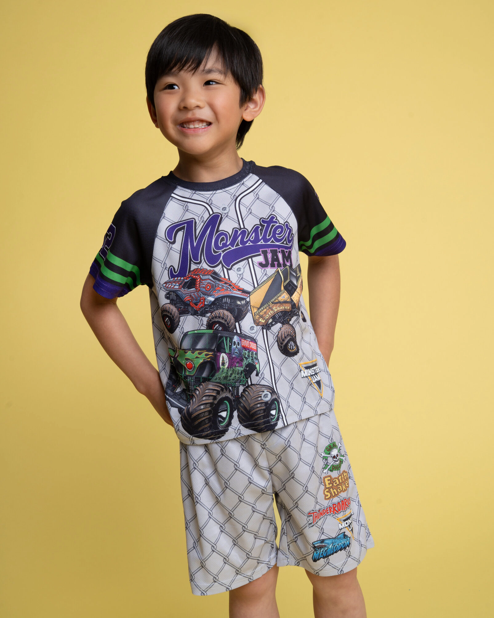 Monster Jam Boys' Athletic 2-Piece Baseball Jersey and Shorts Set