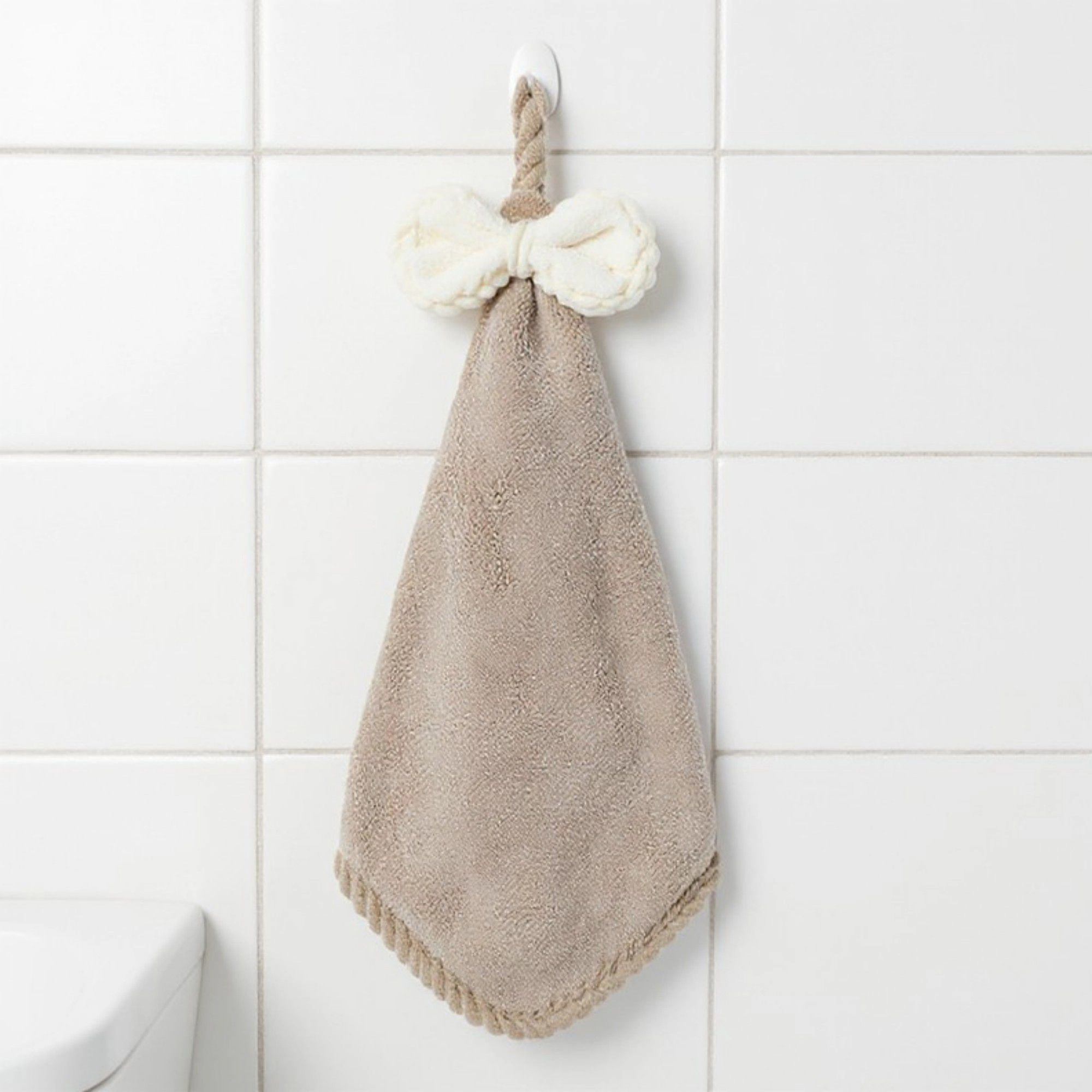 Alilang Unisex Soft Absorbent Hanging Hand Towels with Bow Detail Reusable Cleaning Cloth 2 Pack