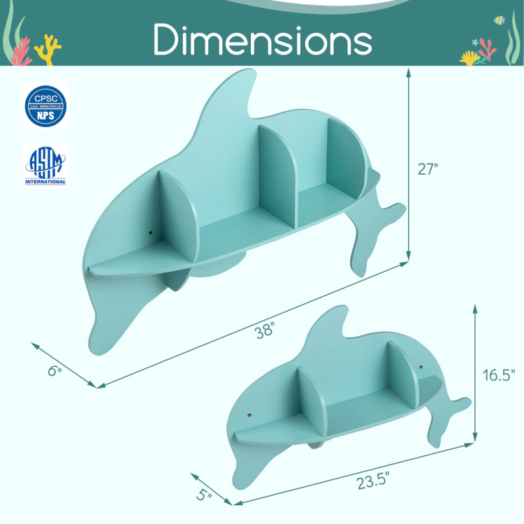 Hivvago Floating Dolphin Shelves Wall Mounted Storage Display Rack