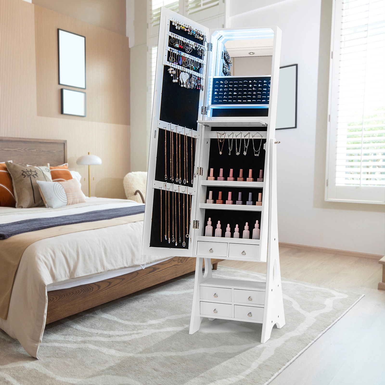 SlickBlue Jewelry Armoire with Full-Length Mirror and Drawers