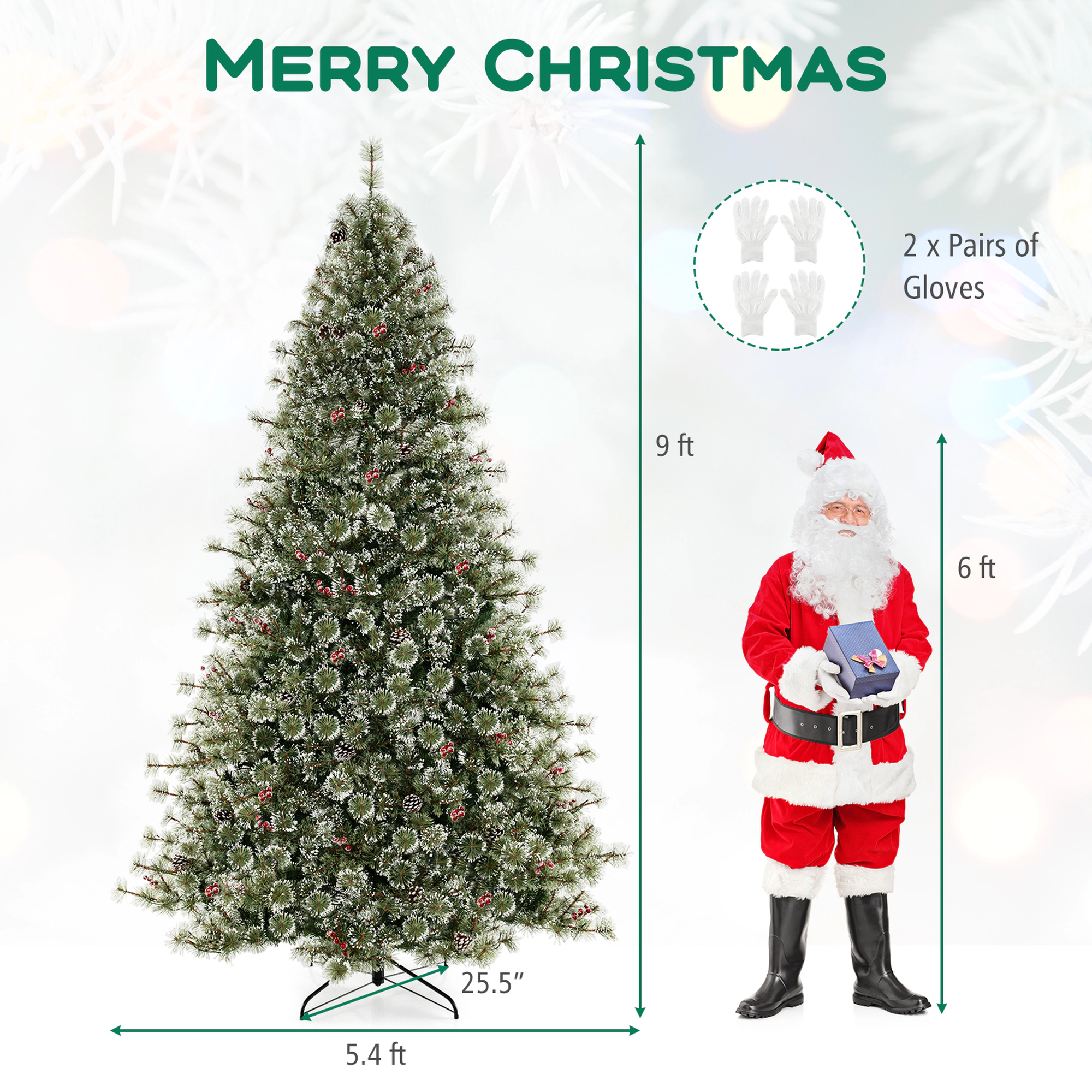 Costway 6/7.5/9 FT Artificial Christmas Tree with 360° Quick Power Connector 1086 Pine Needles