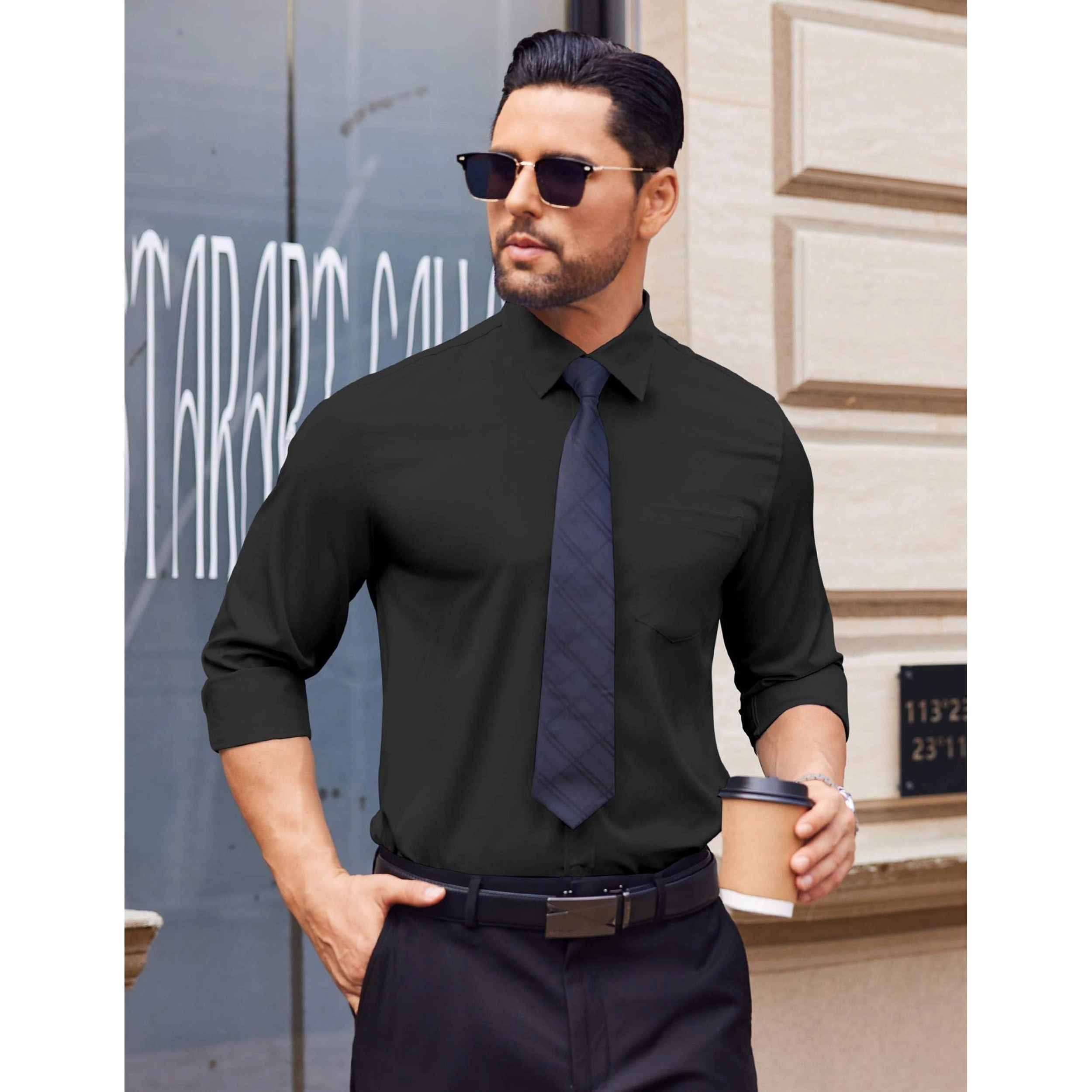 COOFANDY Mens Long Sleeve Dress Shirt Point Collar Button Up Casual Shirts