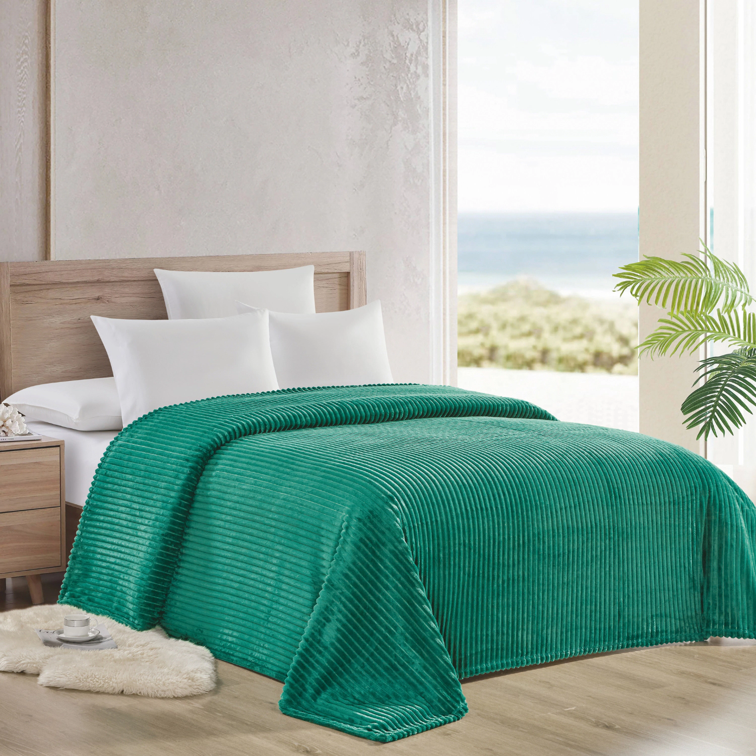 Plazatex Striata Lined Oversized All Season 100% Polyester Blanket King 108" x 90" Teal