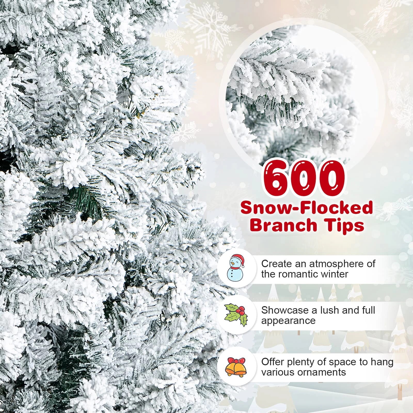 Glintex 6-Ft Snow Flocked Christmas Tree with X-Shaped Metal Stand, White