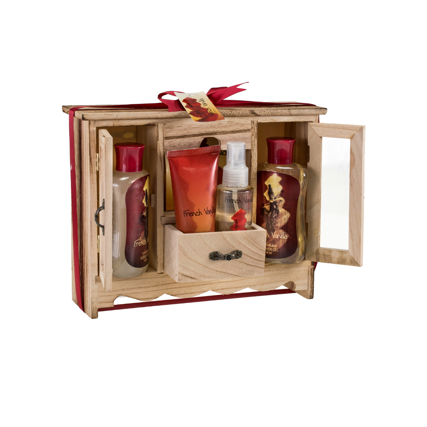 French Vanilla Spa Gift Set In Natural Wood Curio Valentine's Gift