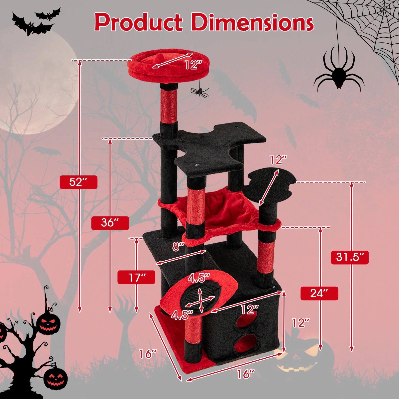 SlickBlue Gothic Cat Tower with Hammock, Condo and Scratching Post