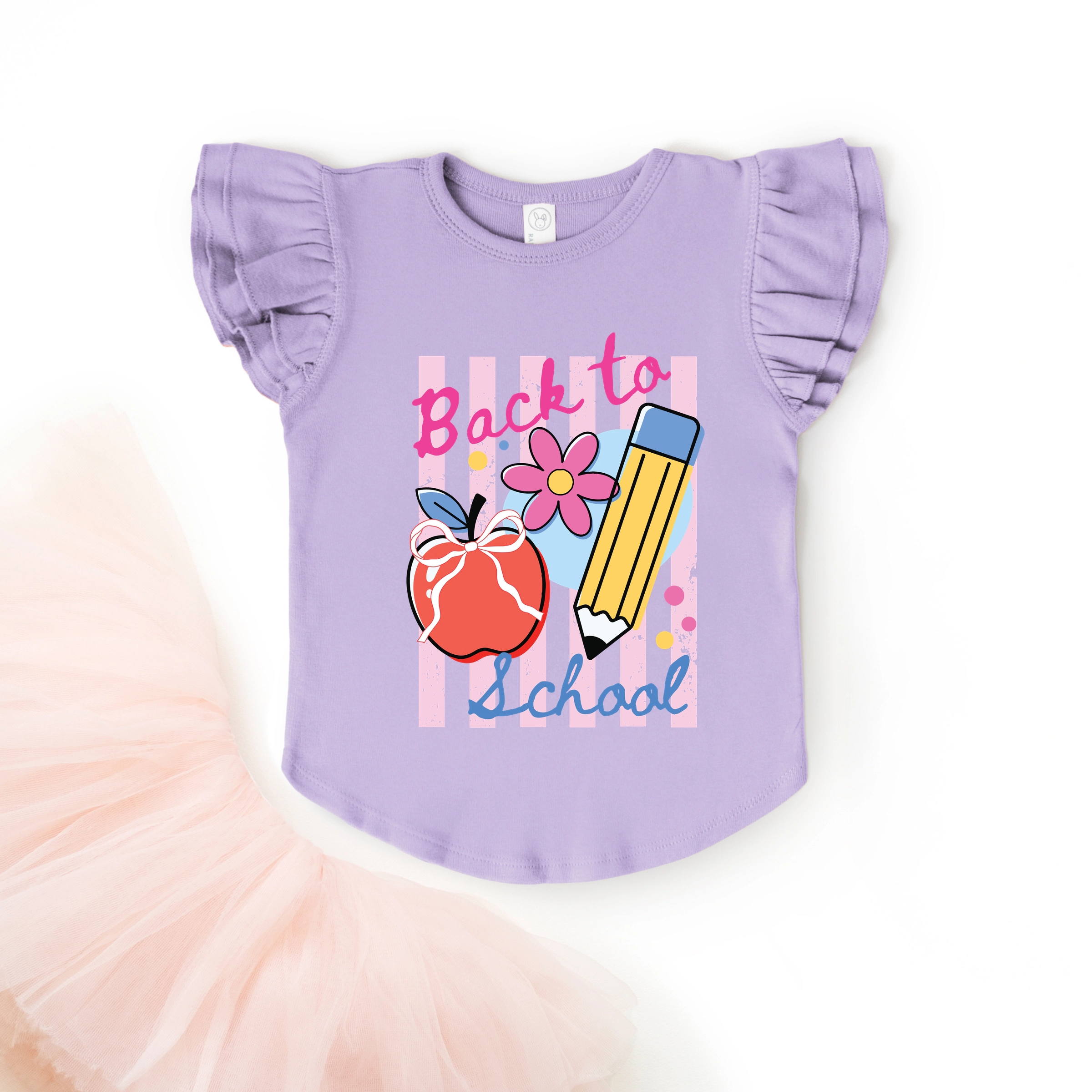 The Juniper Shop - Back To School Stripes Girl's Flutter Sleeve Graphic T-Shirt