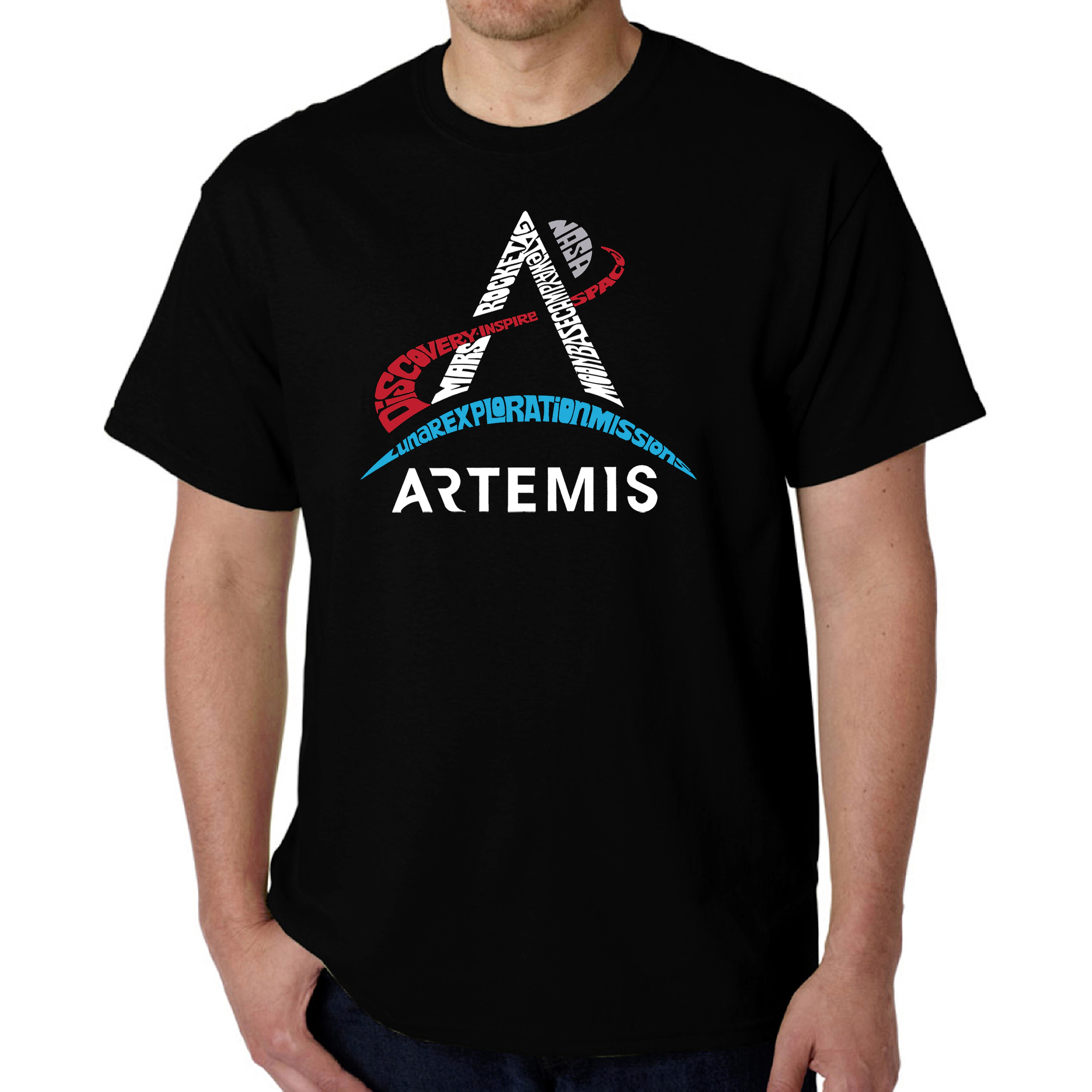 LA Pop Art Men's NASA Artemis Word T-Shirt - 100% Cotton, Crew Neck
