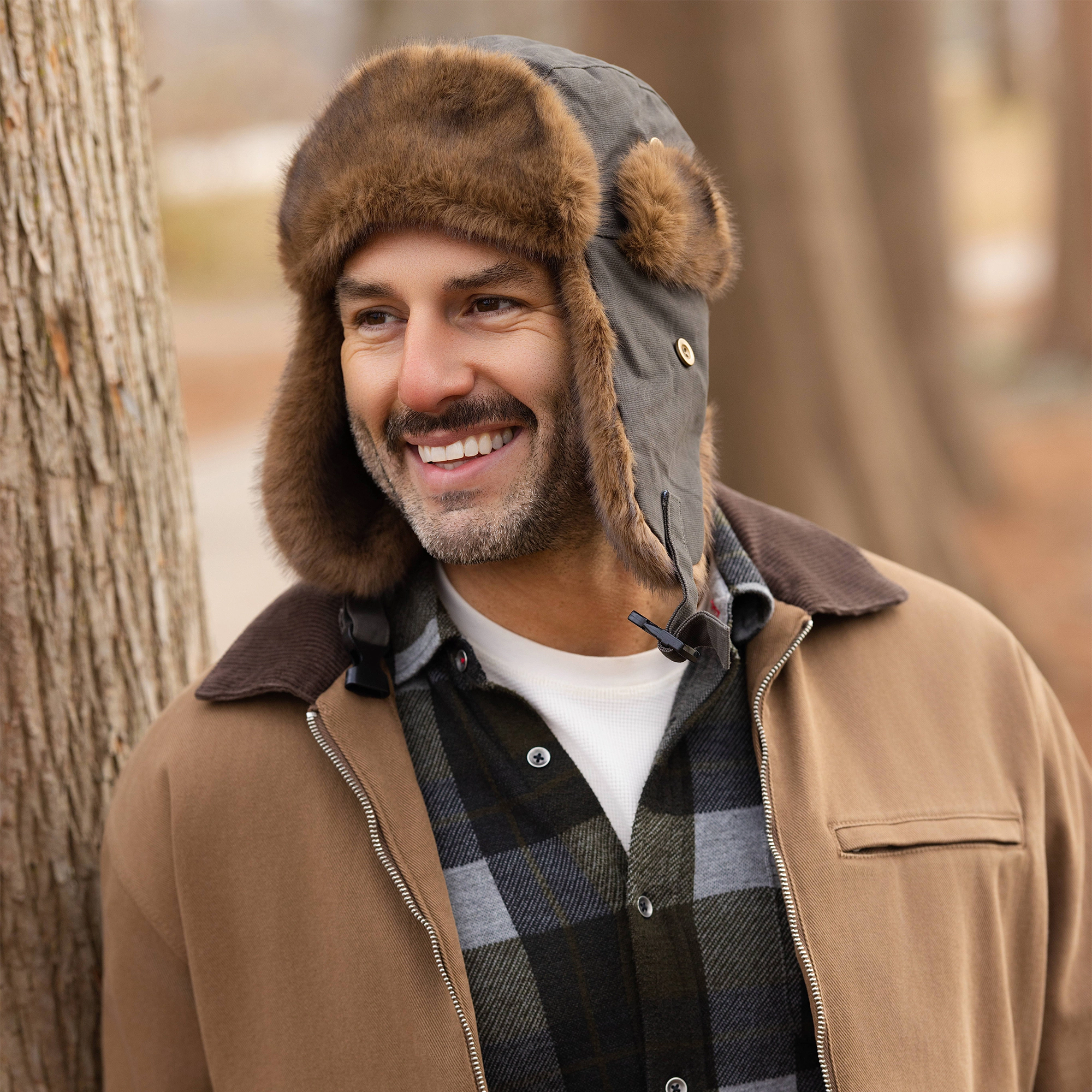 Kanut Sports Burnell Trapper Hat - Waxed Cotton Canvas, Faux Fur Lining