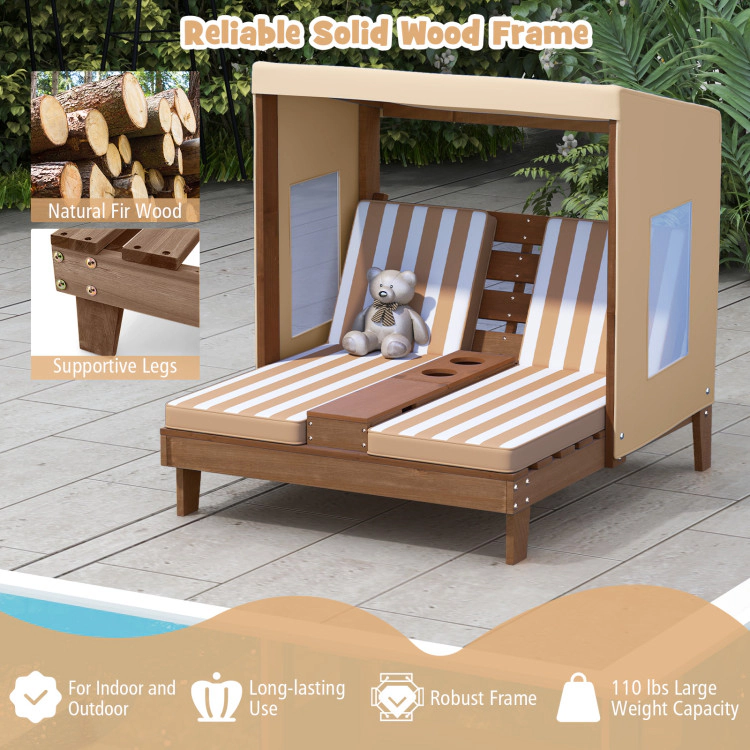 Hivvago Kids Patio Lounge Chair With Cup Holders And Awning