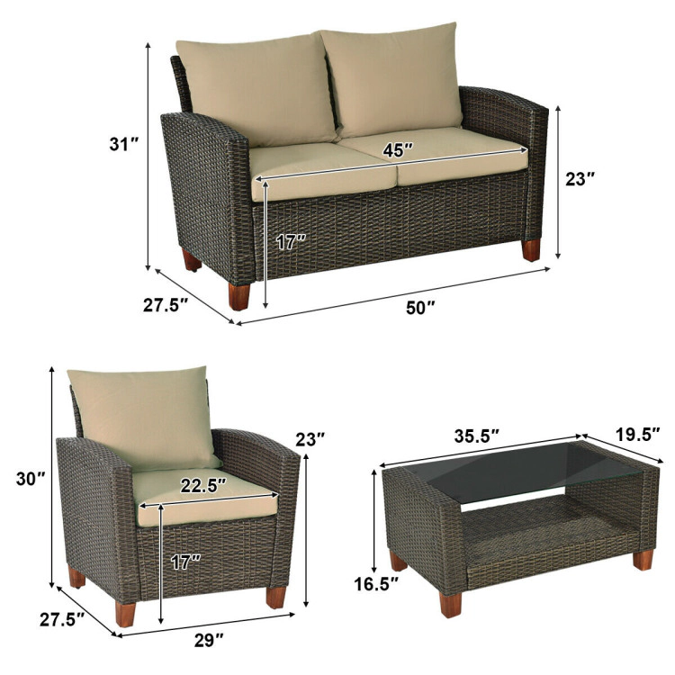 Hivvago 4 Pieces Patio Rattan Furniture Set With Cushions