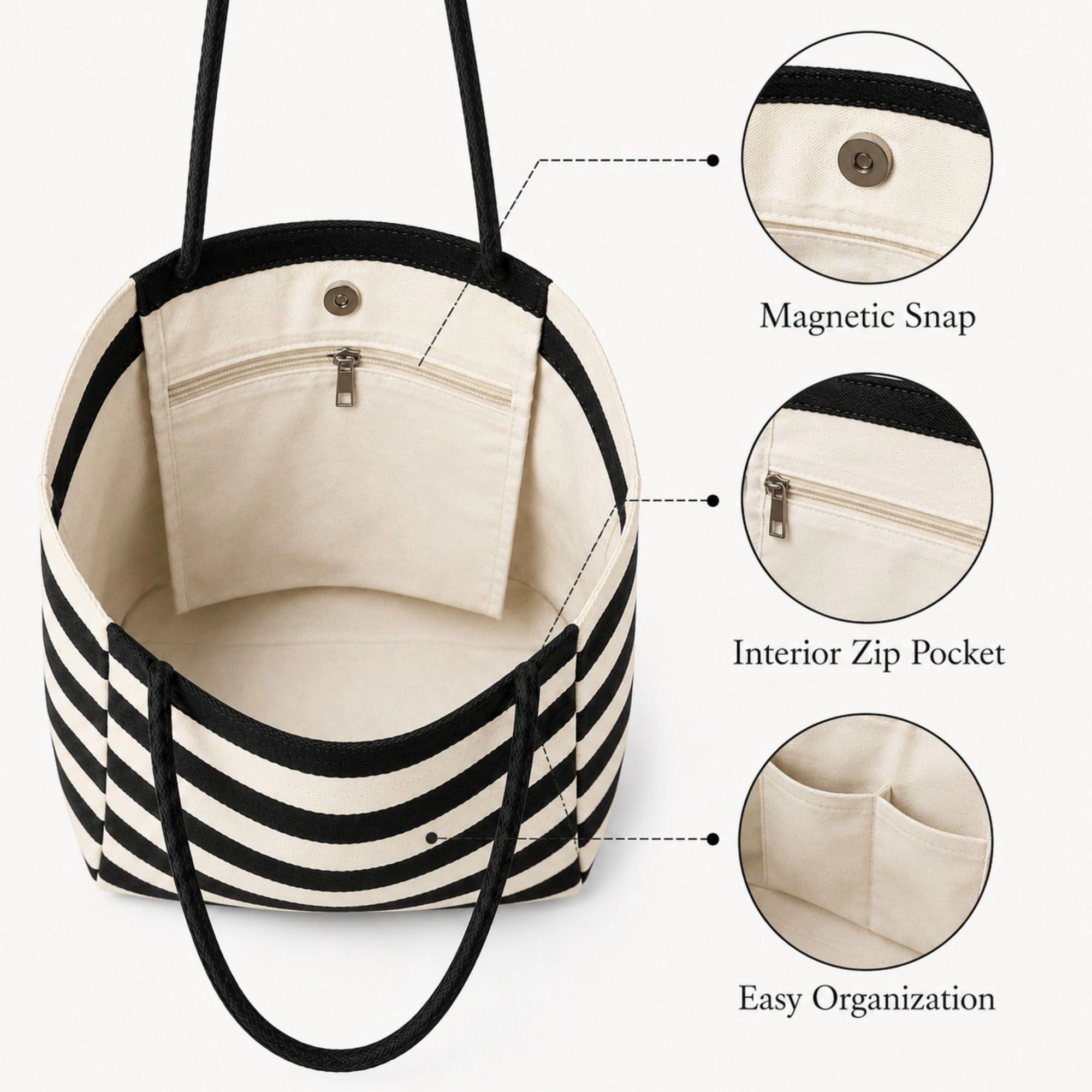 Alilang Women's Striped Tote Bag with Large Capacity Soft Shoulder Carry Design