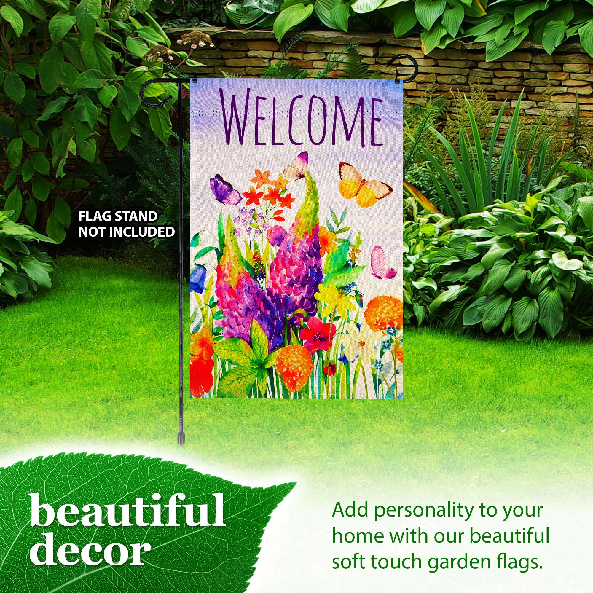 G128 12x18in Spring Floral Butterfly Double-Sided Garden Flag
