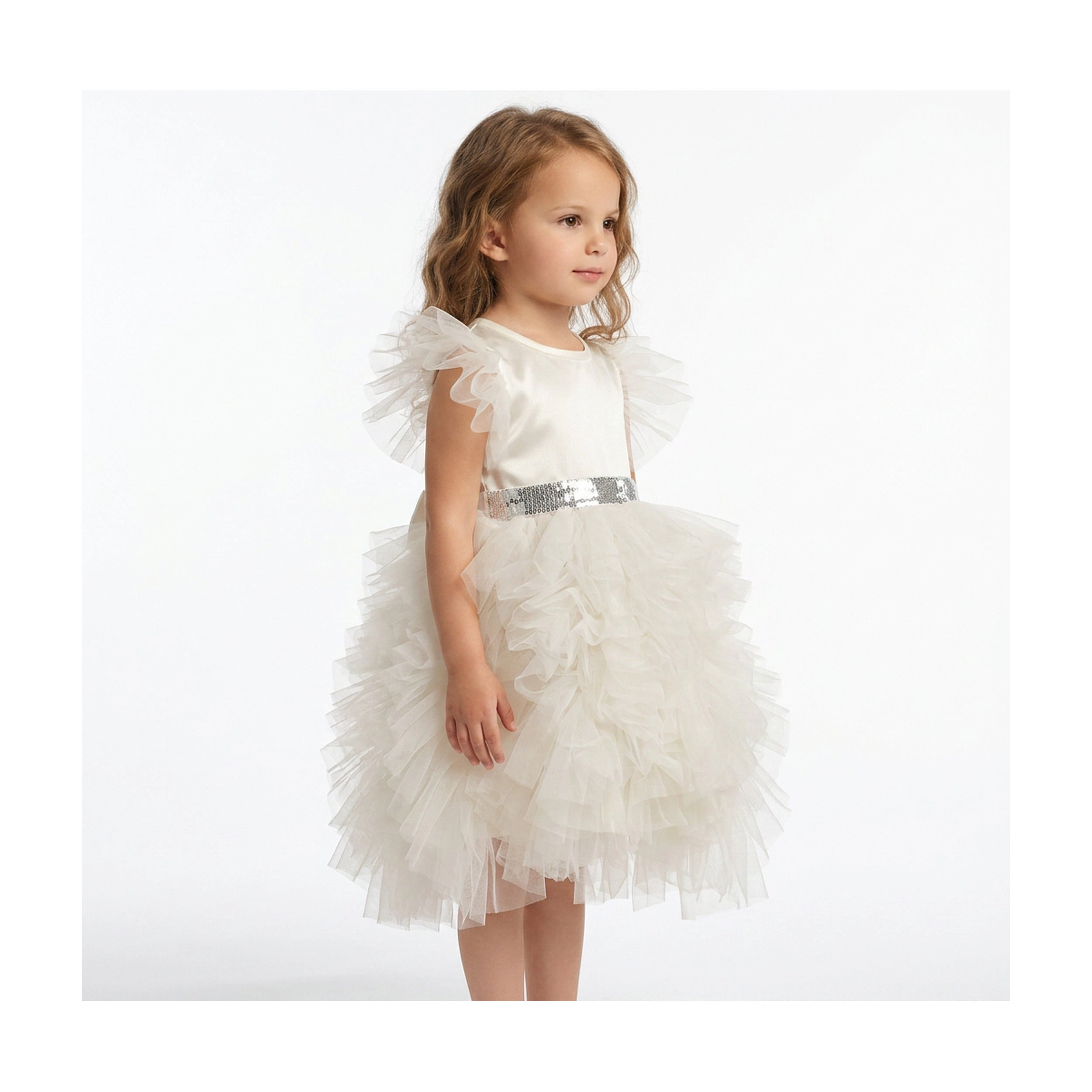 Faeella Celestial Fairy White Tulle Flower Girl Dress