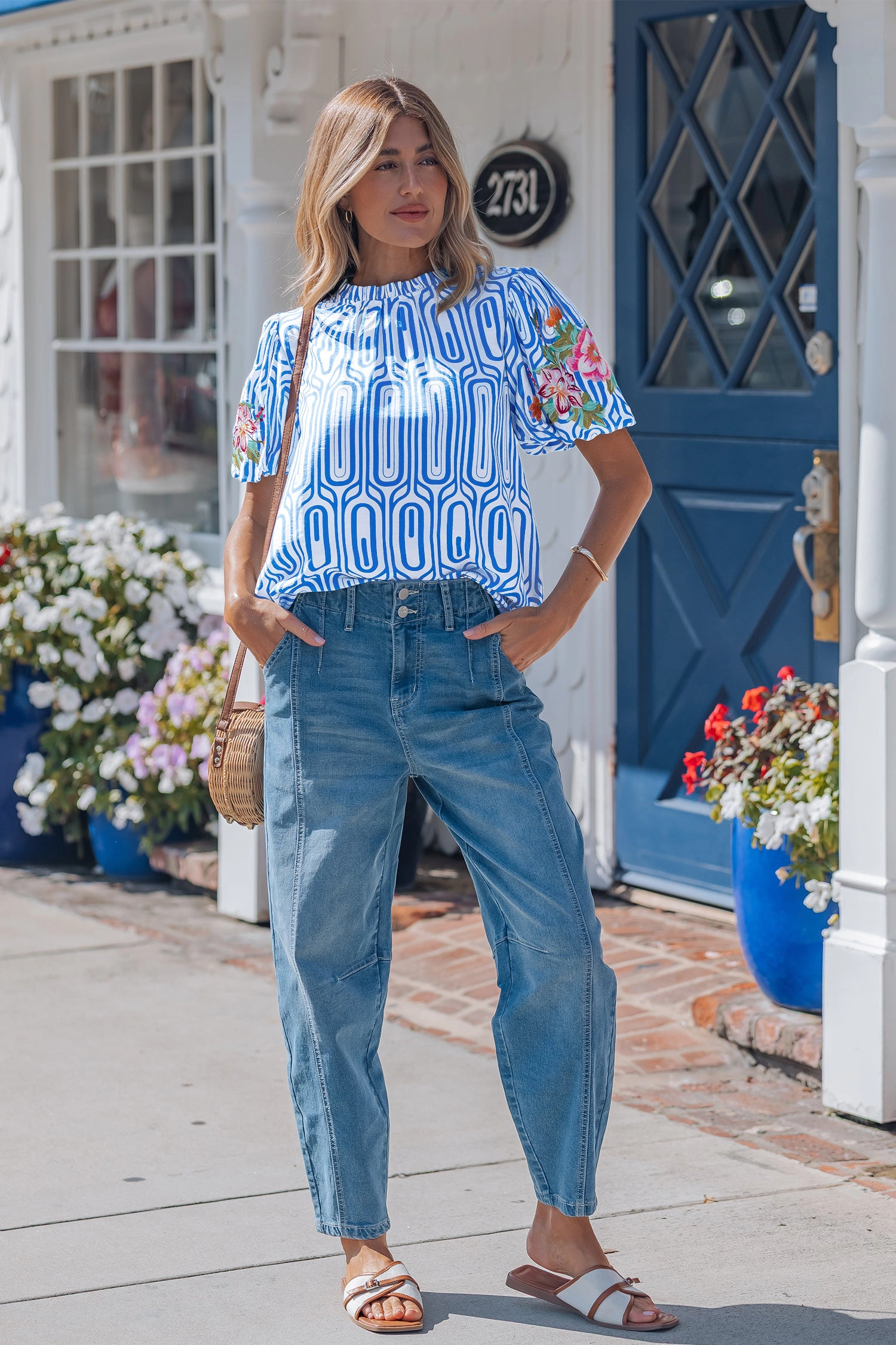 Aadhya Embroidered Puff Sleeve Blouse - Sky Blue
