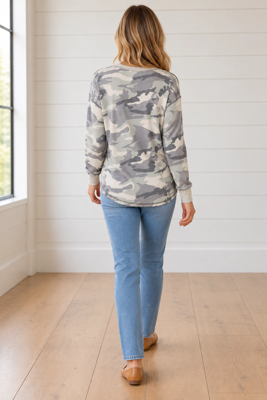 Threaded Pear Women's Dakotah Western Textured Knit Long Sleeve Top