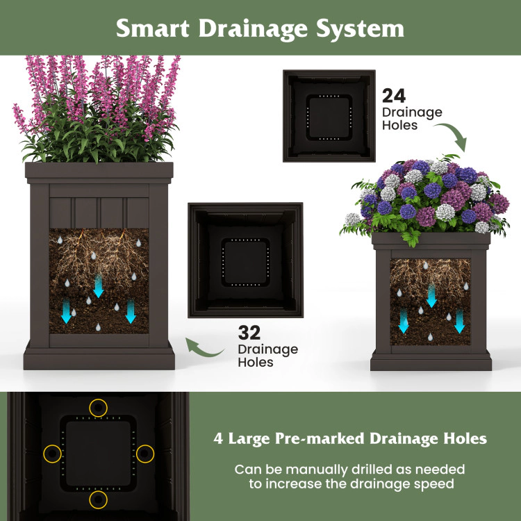 Hivvago Square Plastic Planters Set of 2 Small Flower Pots with Drainage Holes and Nesting Design
