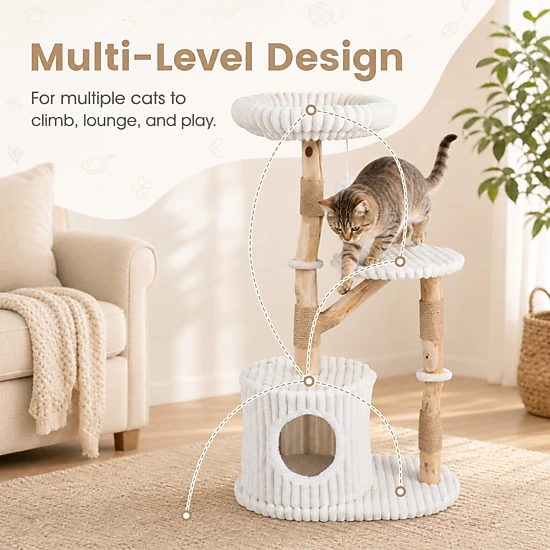 SUGIFT 41-in H Solid Wood Cat Tree with Real Pear Wood Branches and ...