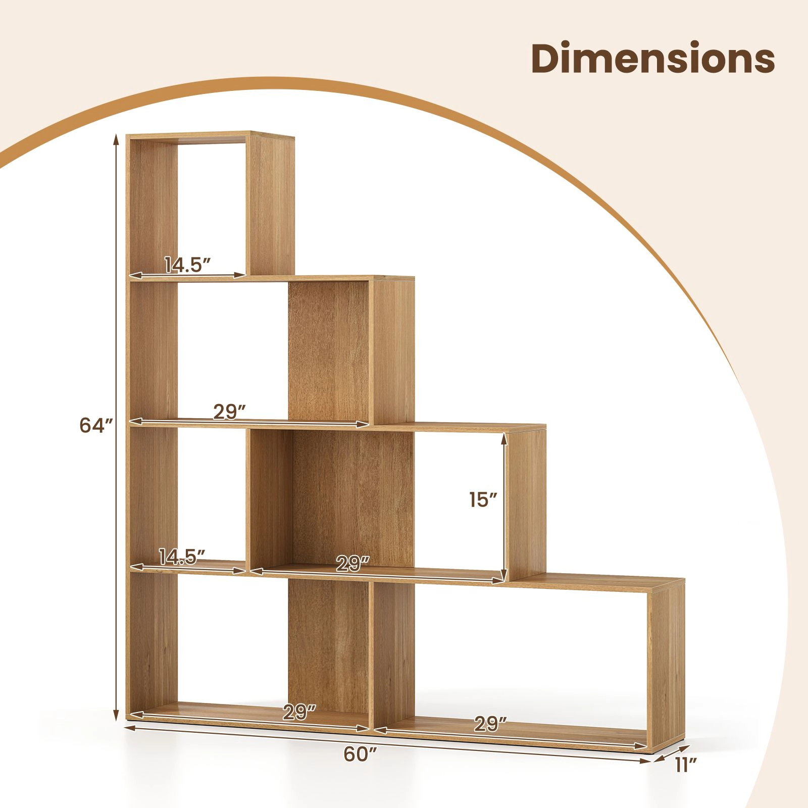 SlickBlue 4-Tier Stair Bookcase With 6 Cube Storage Compartments