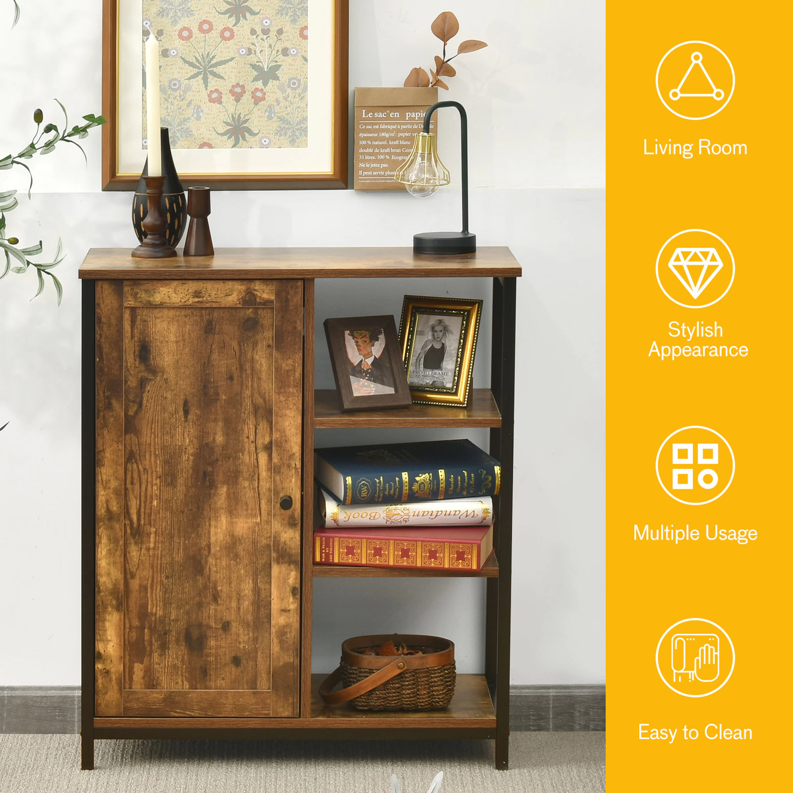 Slickblue Freestanding Storage Cabinet with Open Shelves and Adjustable Interior Shelf