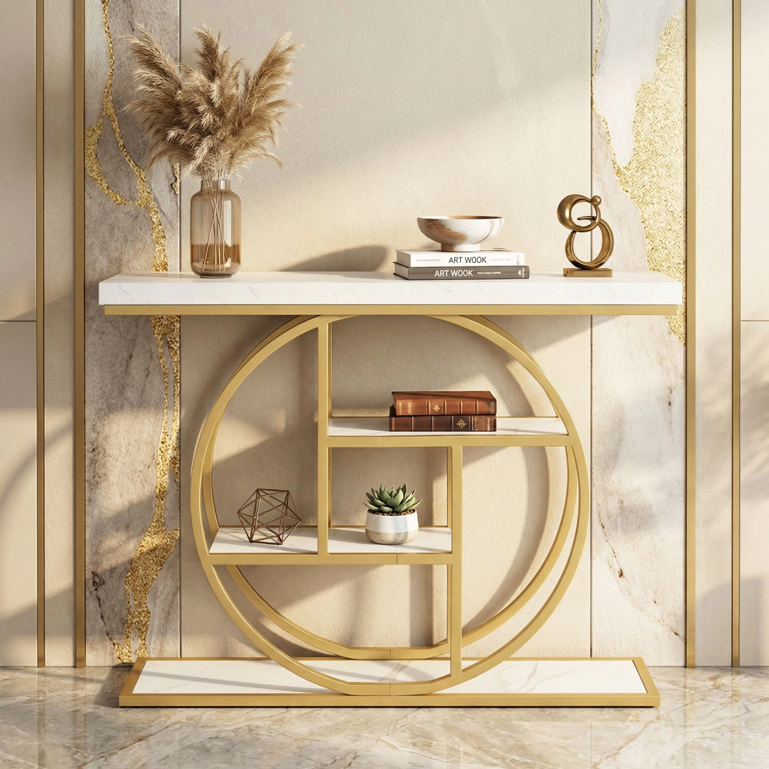 SlickBlue 41 Inch Console Table with 4 Tier Storage Shelves