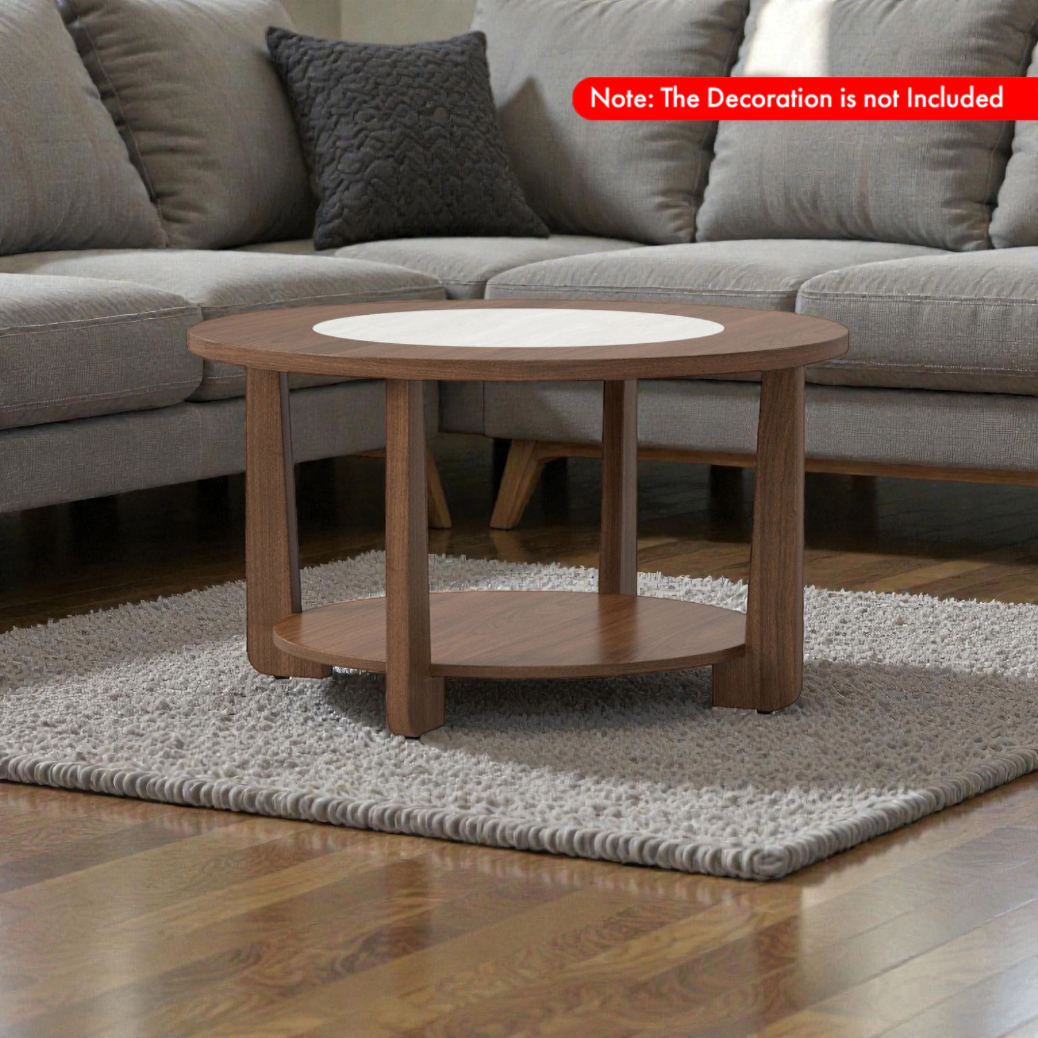 Hivvago Round Living Room Coffee Table with Contrasting Top and Open Display Shelf