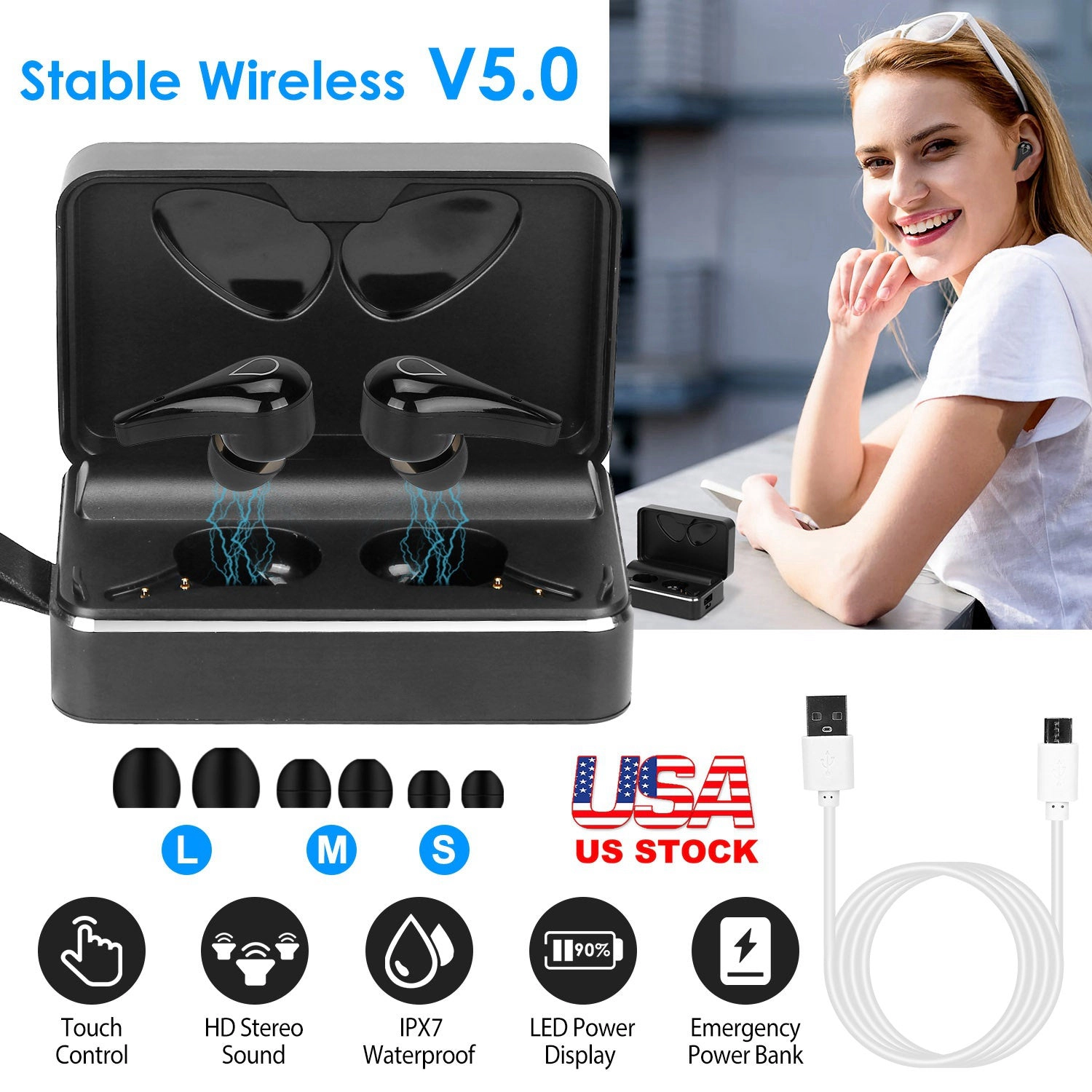GBruno Wireless V5.0 Earbuds With Charging Case