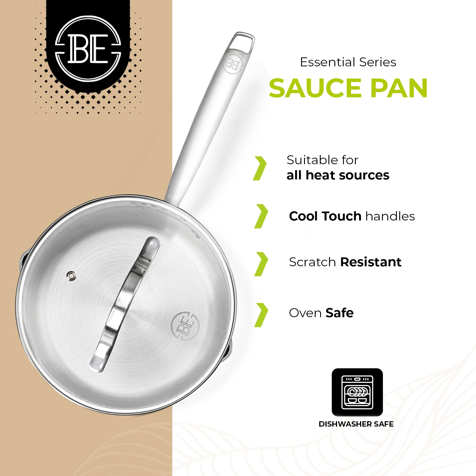 BE - LIVING Essential Series PFAS- free Tri-Ply Stainless Steel Frying Pan