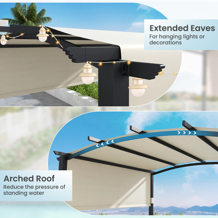 Hivvago 10 x ft Outdoor Pergola Modern Arched Patio Garden Shelter with Retractable Sunshade Canopy-Beige