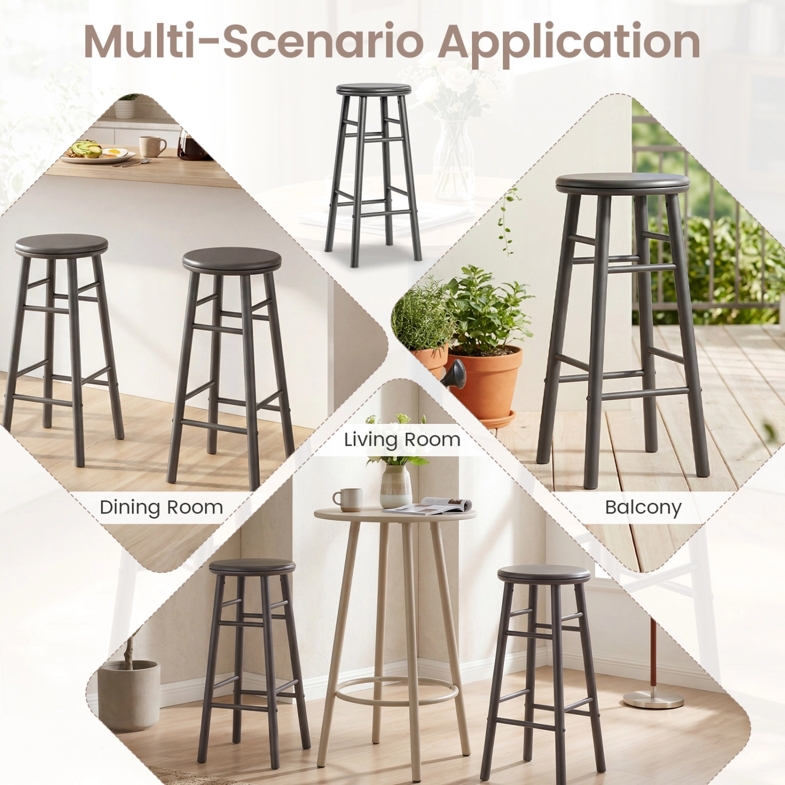 SUGIFT Swivel Bar Stools with 360° Swivel Seat Footrests and Crossbars 330-lb Capacity Natural Gray Walnut