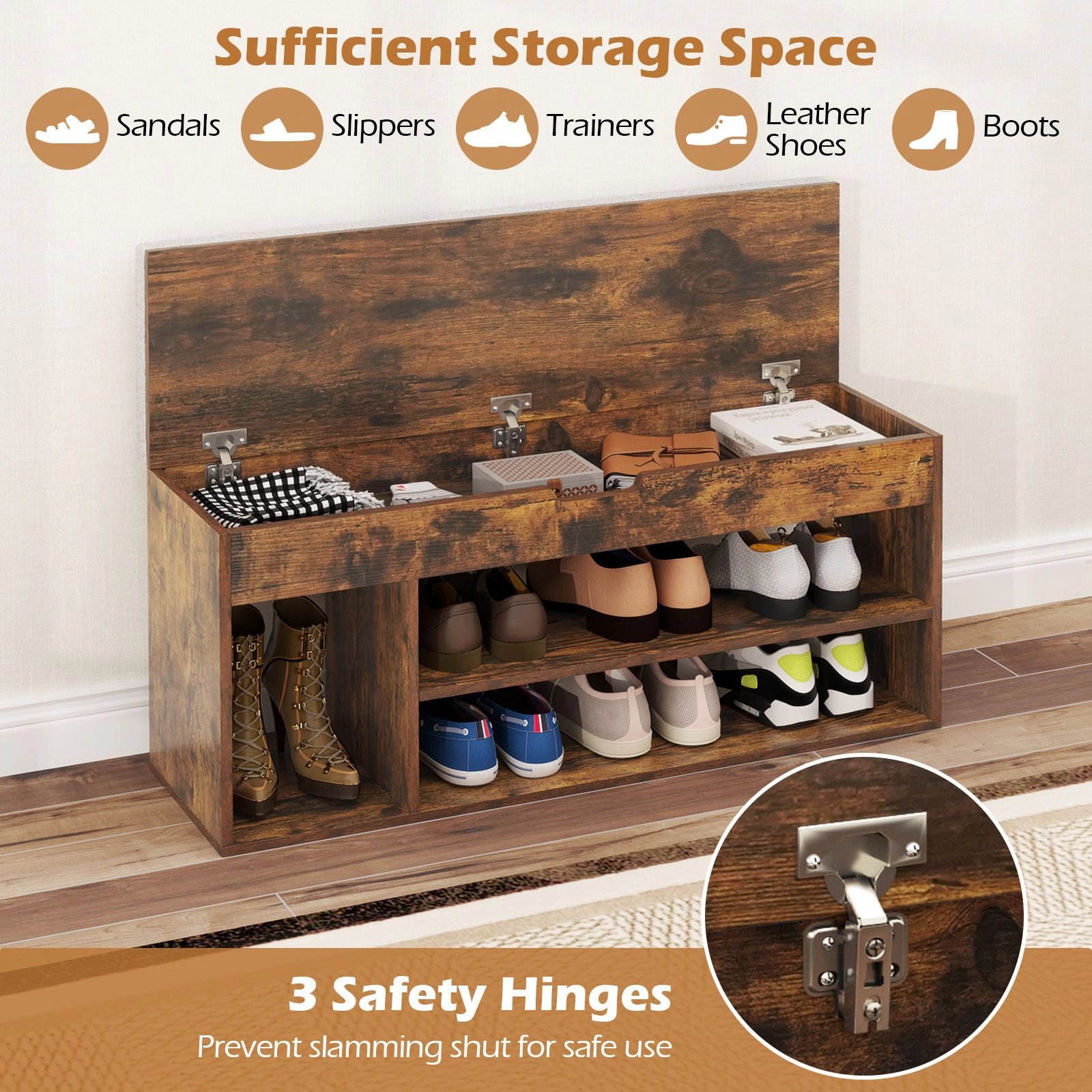 SlickBlue Entryway Shoe Bench with Hidden Storage Compartment