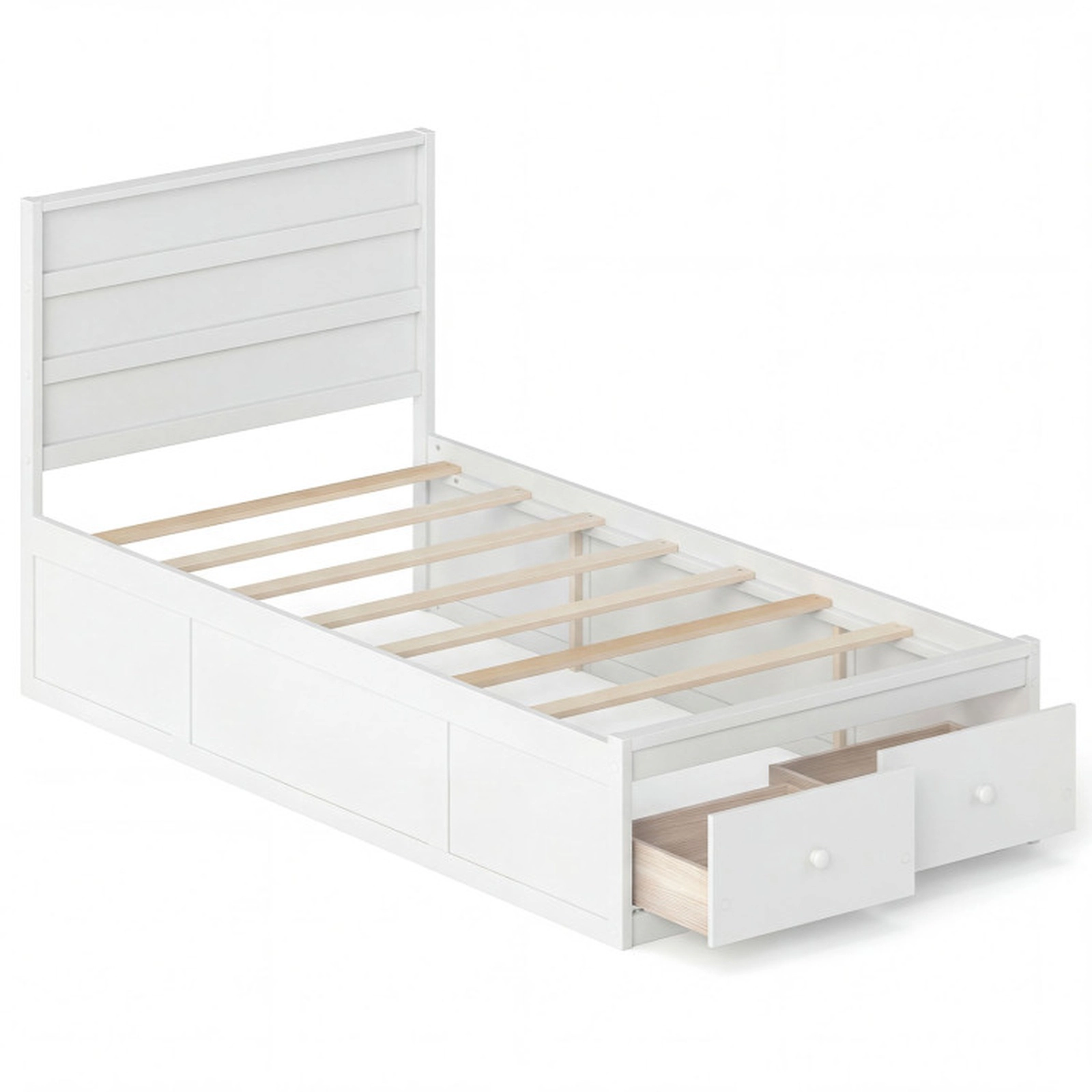 SUGIFT 2 Storage Drawers and Panel Headboard Twin Size Wooden Bed Frame