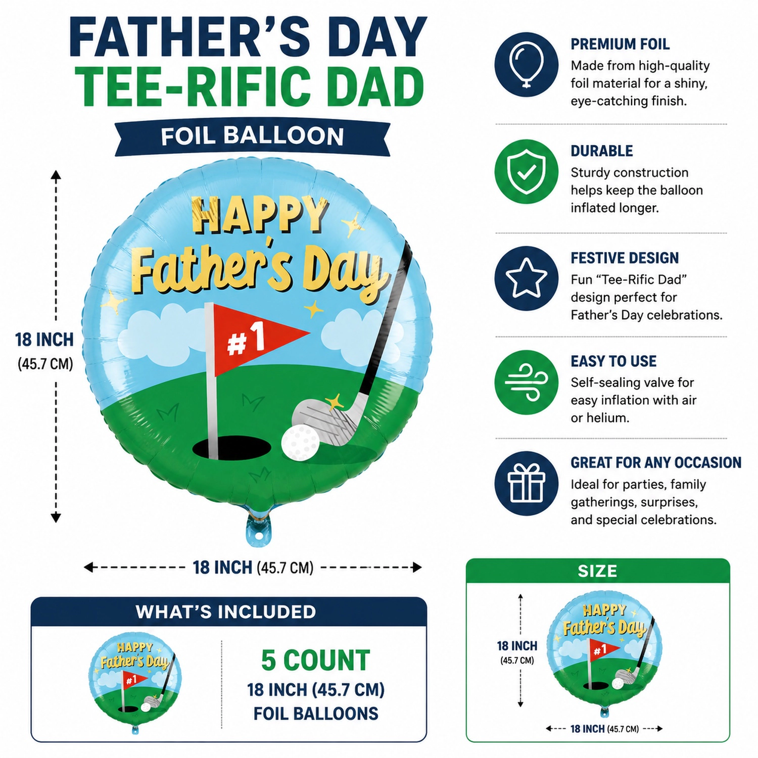 LoonBalloon Father's Day Tee-Rific Dad Balloon with 8 Multicolor Latex Balloons